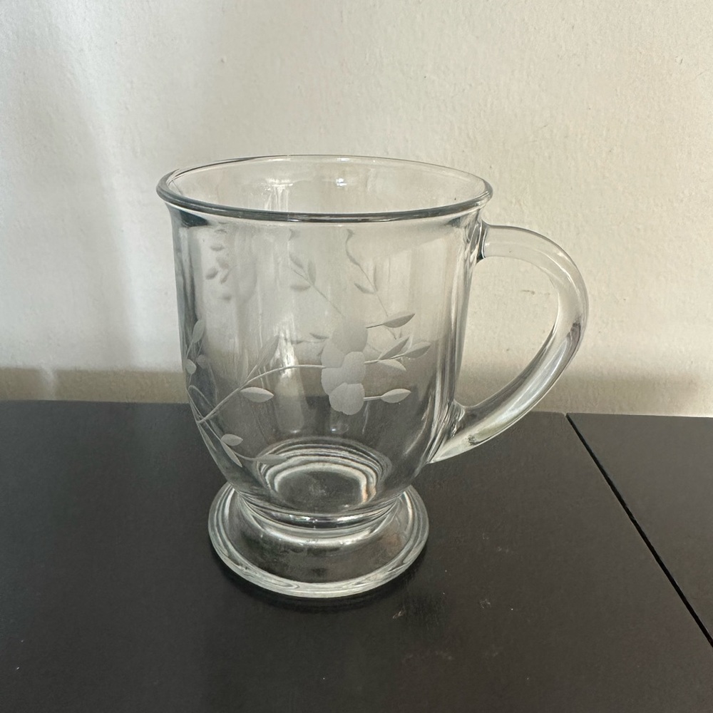 Princess House Heritage Cafe Mug Clear Glass Mug with Floral Design